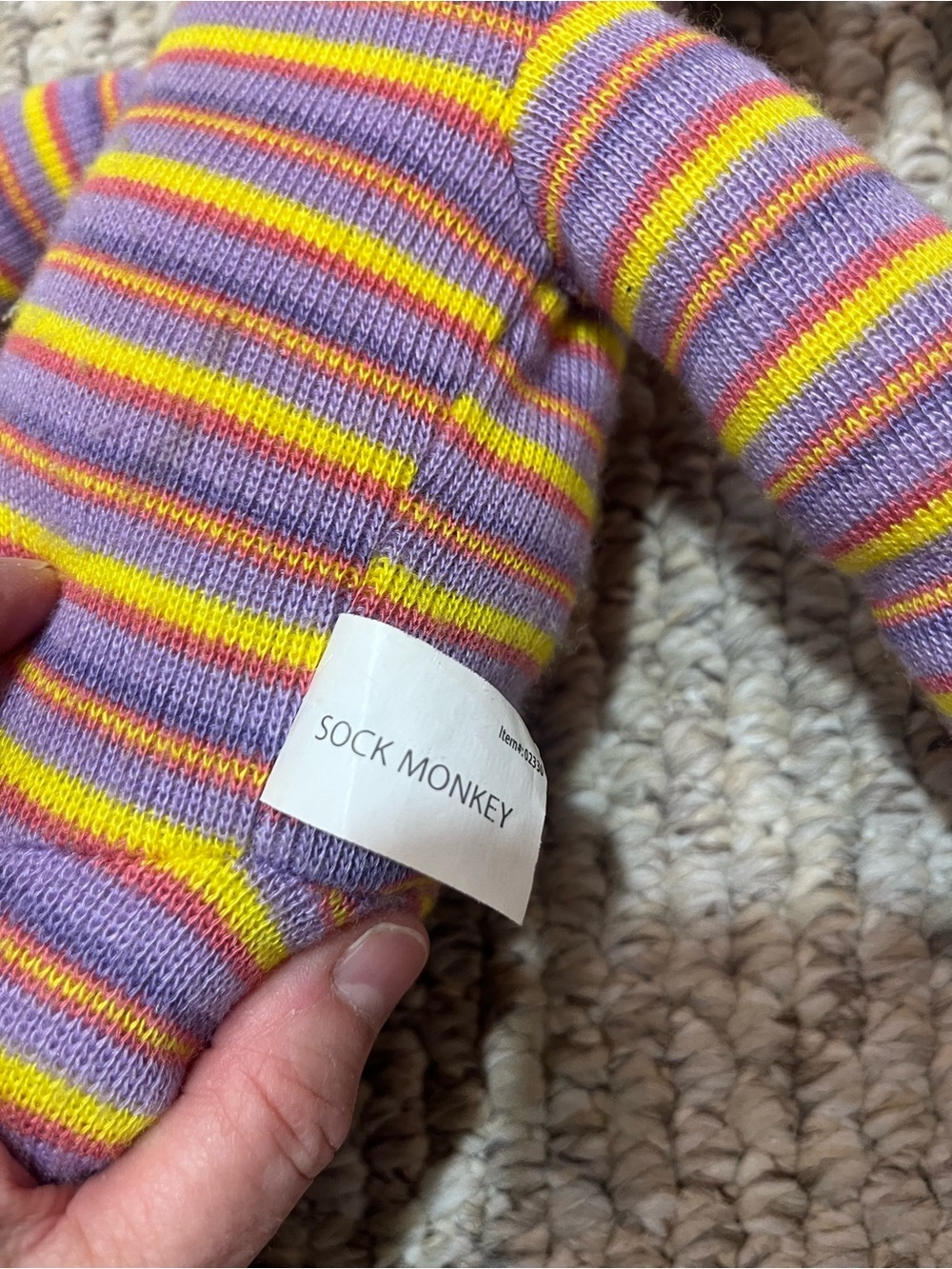 Striped Purple & Yellow Sock Monkey Plush Toy - Unbranded NWT rare vintage - Picture 8 of 11